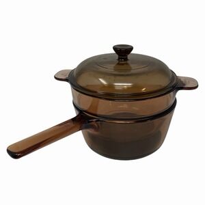 VINTAGE Visions Amber Double Boiler Set 3 PC Set - Large Size